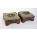 A pair of Victorian oak footstools, with beaded upholstered tops,