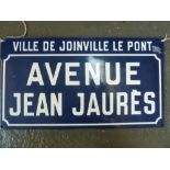 A French iron road sign Ville De Joinville Le Pont-Avenue Jean Jaures,