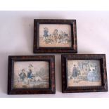 A set of four 17th century style faux tortoise shell and ebonised miniature frames containing four