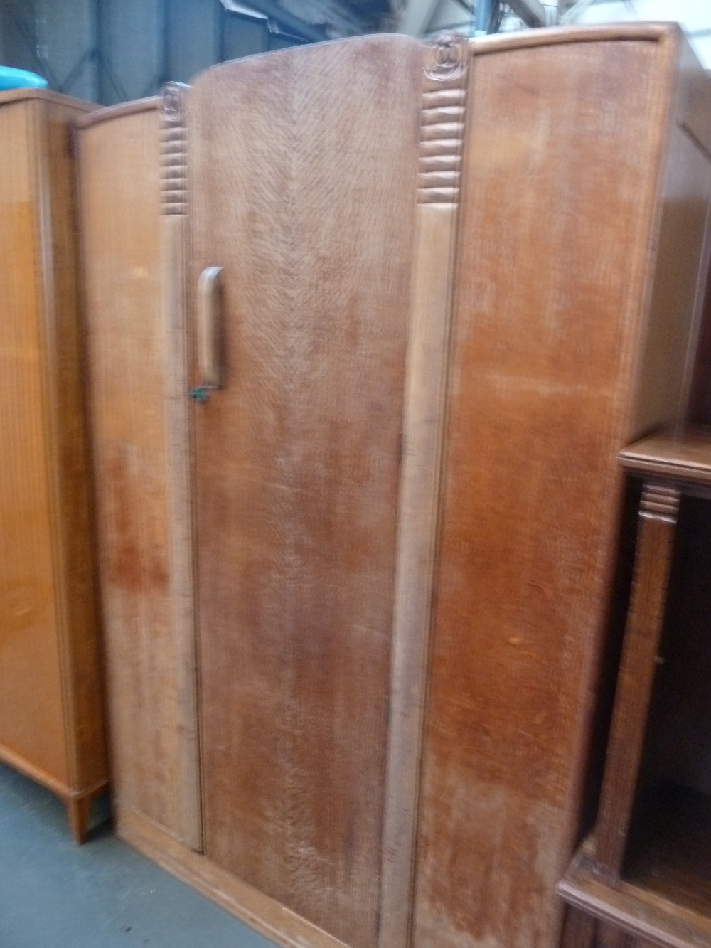 A 30's pine wardrobe, carved with roses, - Image 2 of 5