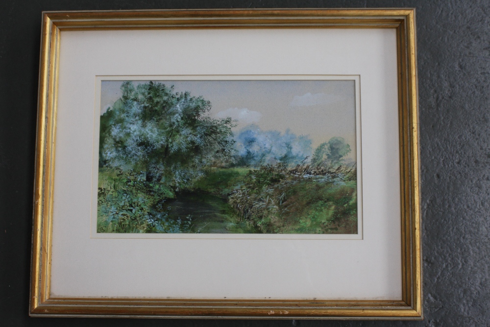 Peter Newcombe, Riverscape, ink, wash and pastel on paper, signed lower right and dated 1969,