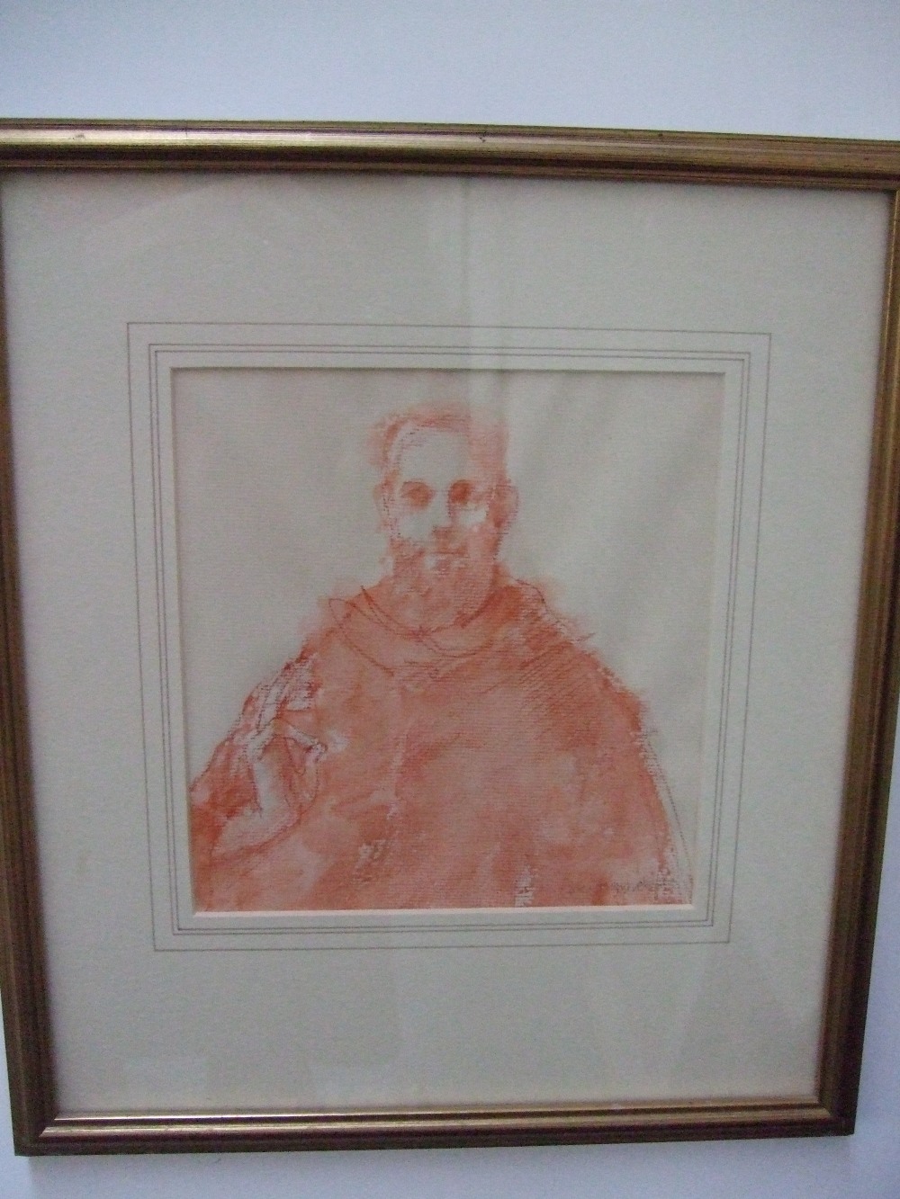 Portrait of a priest, 20th Century, watercolour and pastel on paper,