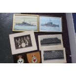 Two R.A.F. wall plaques, United In Defence, and Keepers Of The Peace, two pictures of H.M.S.