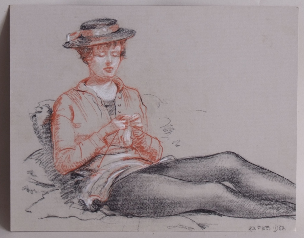 Attributed to Arthur Henry Knighton-Hammond (1875-1970) Model Knitting, - Image 2 of 5