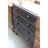 A Victorian painted chest two drawers over three long on turned toupie feet,