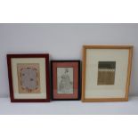 A quantity of pictures to include a print of a lady in dinner dress dated 1836,