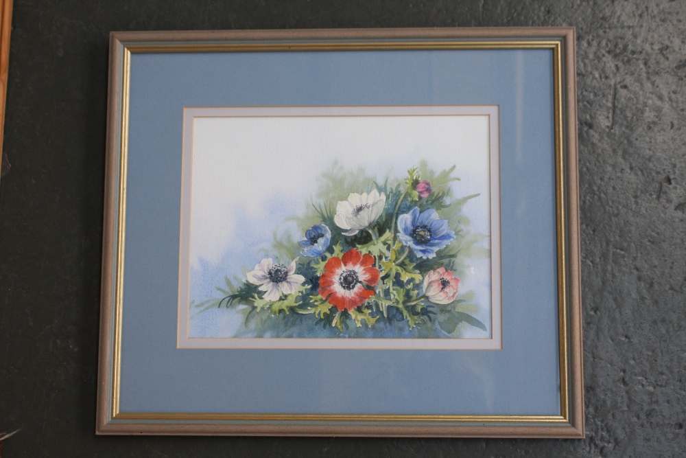 Pauline Marshall, Anemones' watercolour on paper, signed lower right, framed mounted and glazed, - Image 3 of 8