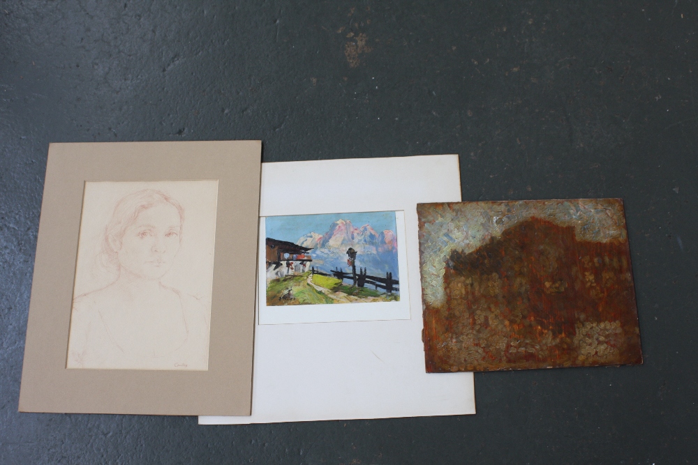 A collection of original paintings and drawings to include an oil on paper titled 'Heiligenblut, - Image 2 of 2