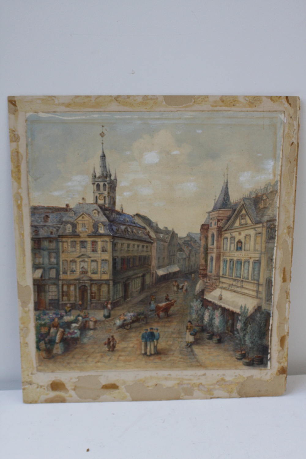 German School, Market scene, 19th century, watercolour on paper, mounted on board, - Image 2 of 2