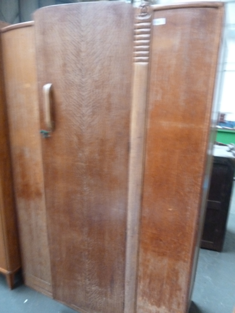 A 30's pine wardrobe, carved with roses, - Image 3 of 5