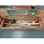 A John Jacques croquet set in wooden box,