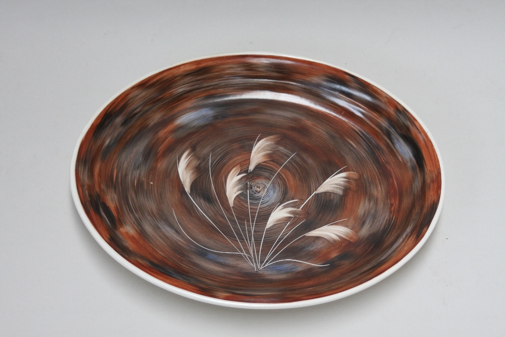 Pat Smith 'Bog Cotton' hand painted china platter, made at Irish Potteries County Kerry of brown,
