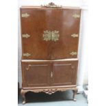 A Queen Anne style burr walnut cocktail cabinet,