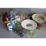 A mixed lot to include Suzie Cooper Crown works bowl of green and ochre glaze over cream ground,