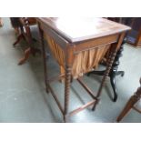 Victorian sewing table with Tunbridge ware banding and bobbin turned legs