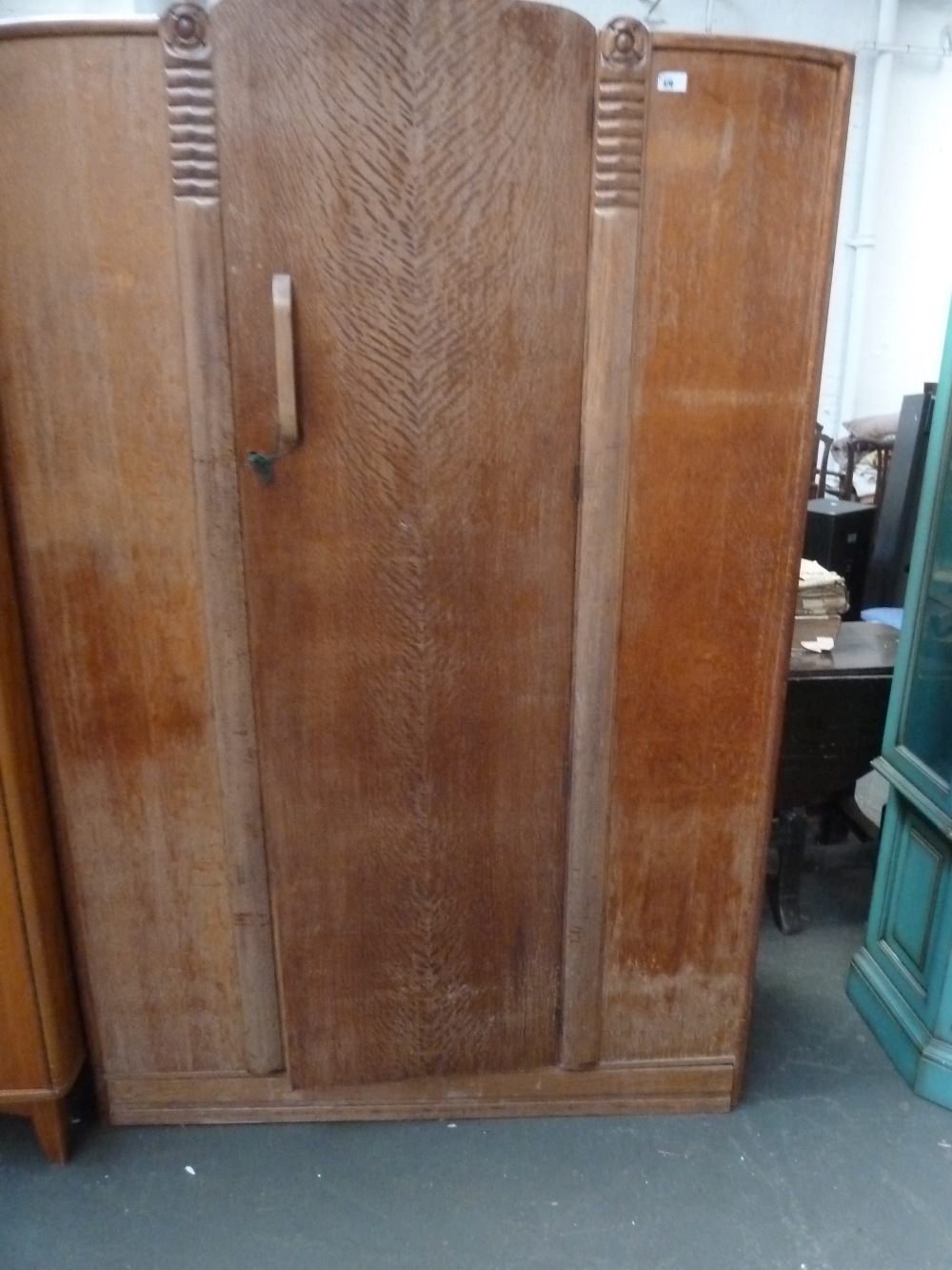 A 30's pine wardrobe, carved with roses, - Image 4 of 5