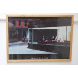 Edwards Hopper print titled 'Nighthawks', framed, mounted and glazed,