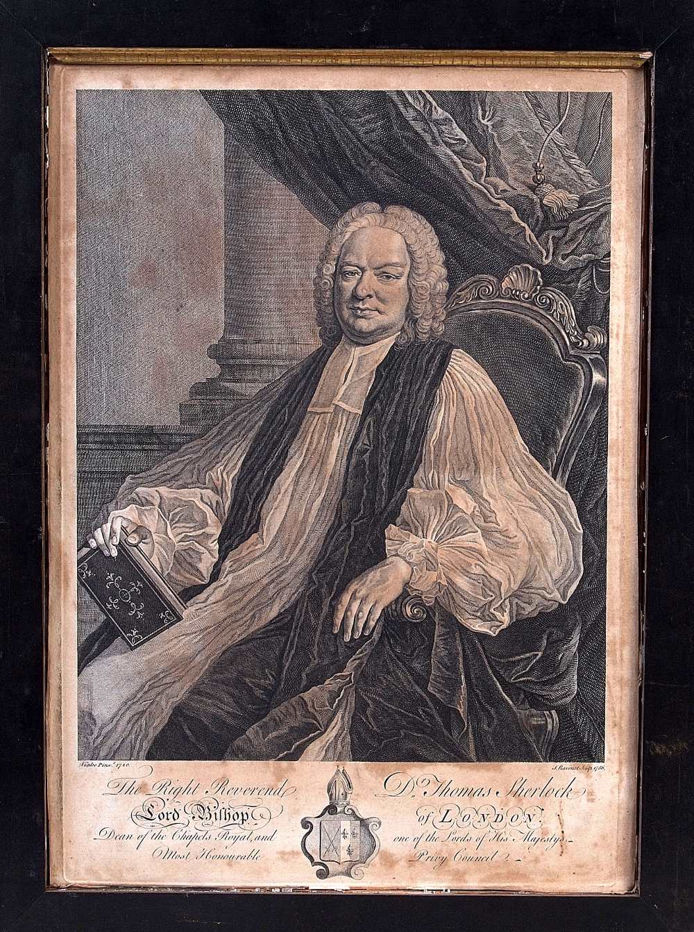 Simon F Ravenet (1706-1774) After Jean Baptist Van Loo, Portrait of the Rt Rev Thomas Sherlock, - Image 2 of 2