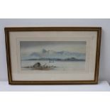 Edwin Earp (1851-1945) A mountainous landscape scene with fishermen and a lake,