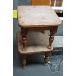 A pair of pine square side tables with turned legs 45cmW x 45cmD x 40cmH