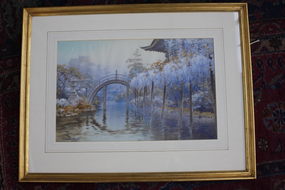 Japanese School, Water gardens, indistinctly signed lower right, framed, mounted and glazed, - Image 3 of 5