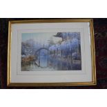 Japanese School, Water gardens, indistinctly signed lower right, framed, mounted and glazed,