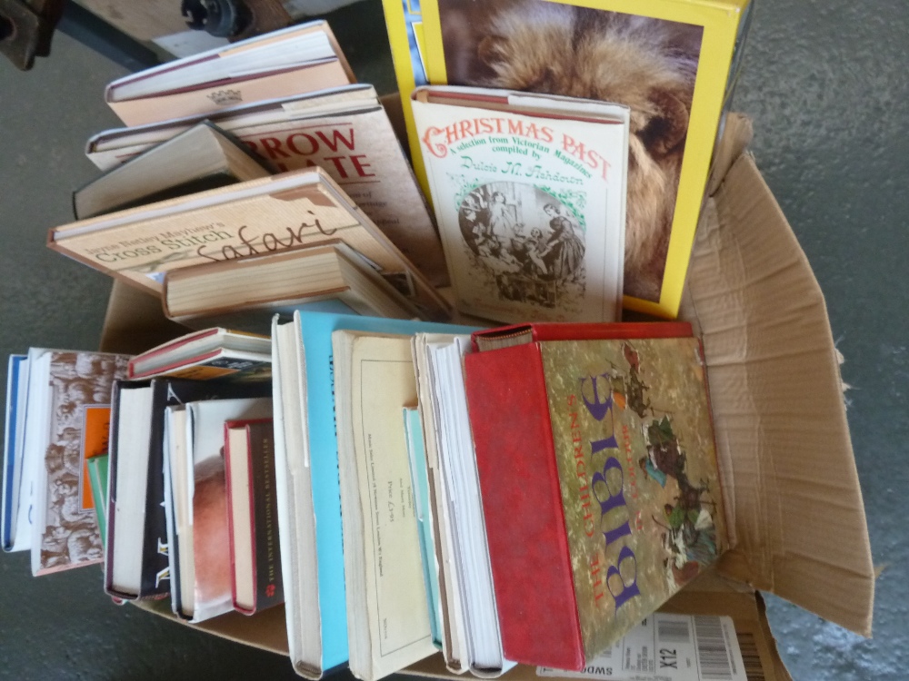 A box of various books, including Mary Queen of Scots,