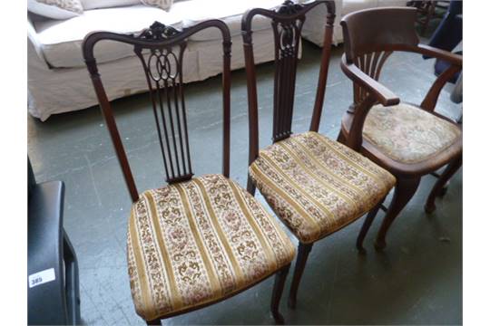 A pair of Edwardian mahogany fiddle back bedroom chairs, - Image 2 of 2