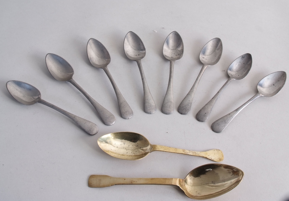 Seven early Victorian pewter spoons, by Thomas Yates, circa 1840, stamped Wire-T.
