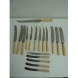 A set of six Gee & Holmes Ltd knives with bone handles, with matching carving knife,