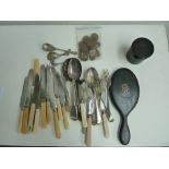 A number of silver plated and stainless steel pieces of flatware, some with bone handle,