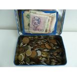 A tin of British, European and world coinage, 19th century and later,