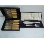 A cased set of six bone handle silver plated fish knife and forks,