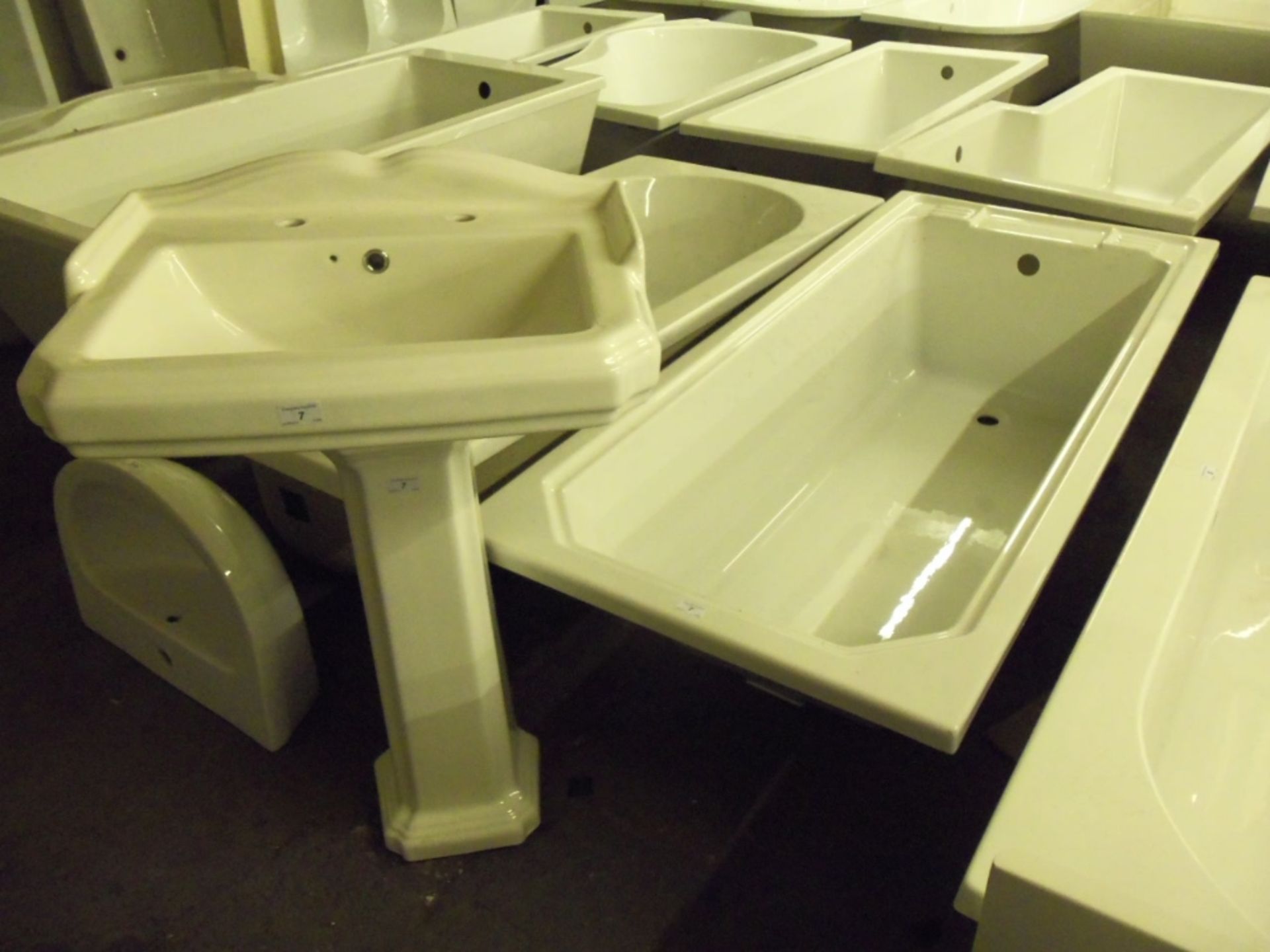 1700x750 Deco single ended bath with traditional basin & pedestal