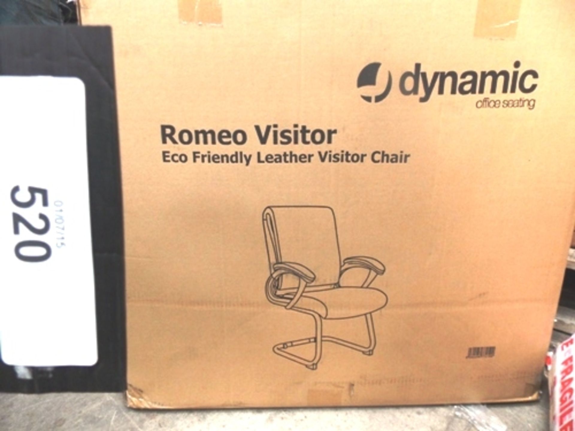 Dynamic office seating Romeo visitor chair finished in black leather - New in box, one arm rest