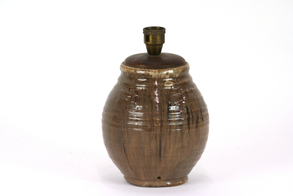 An early Oxshott Studio pottery vase by Denise Wren, converted to a table lamp,