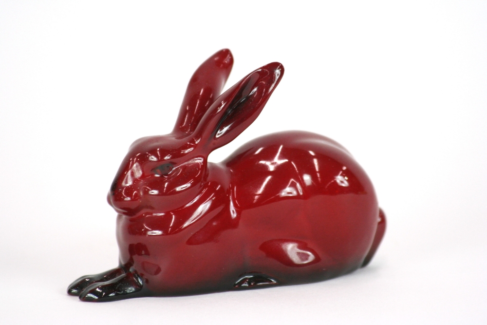 A Royal Doulton flambé study of seated rabbit,