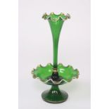 A 19th Century green overlaid glass table epergne, with central trumpet shaped vase and outer dish,