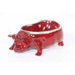A Royal Doulton flambé pig posy holder,  with silver mounted, hallmarked for London 1906, 13cm long,