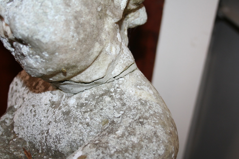 An antique marble statue, depicting a cherub leaning on a column, - Image 3 of 7