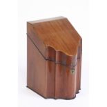 A Georgian mahogany and boxwood strung knife box, of serpentine shape,