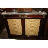 A Regency rosewood and gilt metal mounted chiffonier, surmounted by a grey marble top,