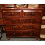 A 19th Century mahogany chest, of two short and three long drawers, raised on turned supports, 113.