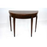 A George III mahogany and satinwood strung demi lune card table,
