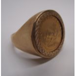 A 9ct gold ring with 1/10th oz. Krugerra