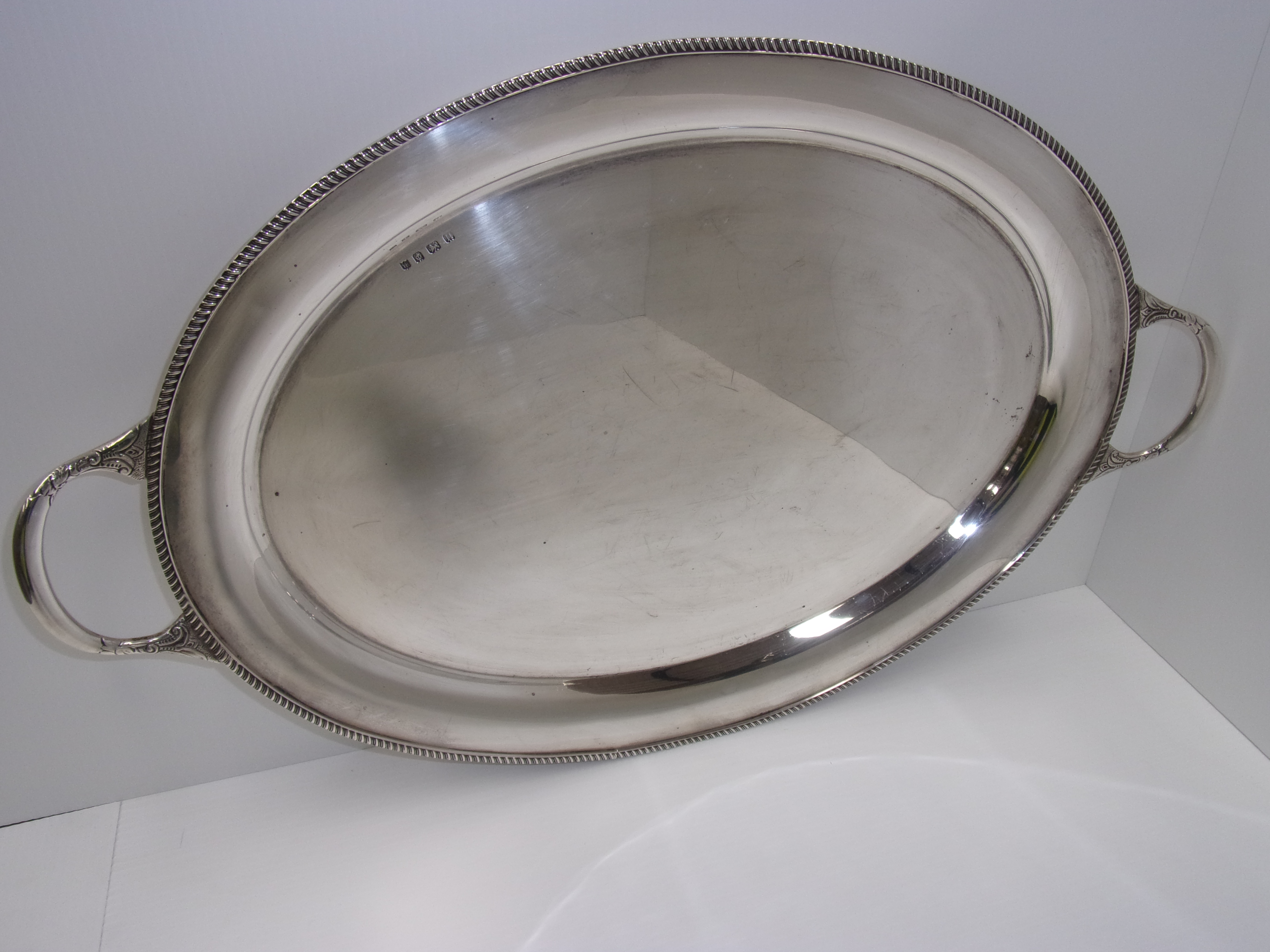 An oval silver tray with gadroon edge an - Image 2 of 2