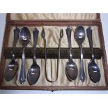 A set of six silver coffee spoons with b