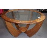 Glass topped wood framed retro circular