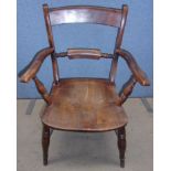 An ash Windsor armchair with plain shoul