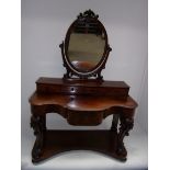 A Victorian mahogany Duchess dressing table with oval mirror over four drawers, shaped front and